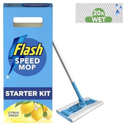 Flash Speedmop Wet Mop Floor Cleaner Starter Kit for Cleaning Floors, Includes: 1 Mop, 20 Wet Refills